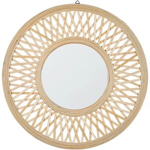 Beliani Wall Mirror Light Wood Bamboo Round 60 cm Handmade Frame White Geometric Diamond Pattern Boho Rustic - Wall Mirror Beliani Wall Mirror Light Wood Bamboo Round 60 cm Handmade Frame White Geometric Diamond Pattern Boho Rustic - Wall Mirror