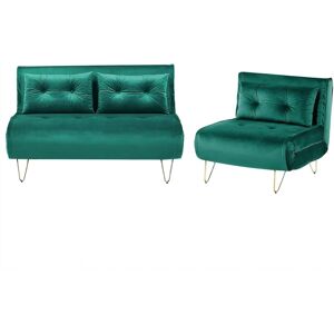 Beliani Green Velvet Sofa Bed Set with Cushions - Living Room Furniture Beliani Green Velvet Sofa Bed Set with Cushions - Living Room Furniture