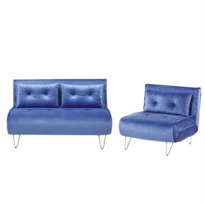 Beliani Navy Blue Velvet Sofa Bed - Living Room Set Beliani Navy Blue Velvet Sofa Bed - Living Room Set