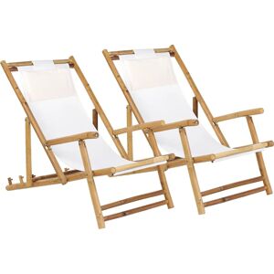 Beliani Set of 2 Sun Loungers - Bamboo Beige Sling Folding Deck Chairs Beliani Set of 2 Sun Loungers - Bamboo Beige Sling Folding Deck Chairs