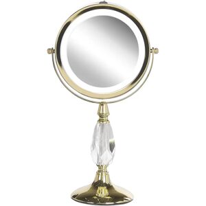 Beliani Makeup Mirror Gold Iron Metal Frame ø 13 cm with LED Light 1x/5x Magnification - Makeup Mirror Beliani Makeup Mirror Gold Iron Metal Frame ø 13 cm with LED Light 1x/5x Magnification - Makeup Mirror
