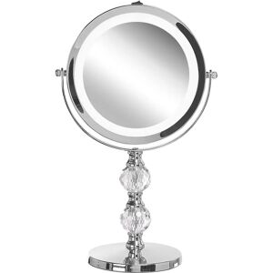 Beliani Makeup Mirror Silver Iron Metal Frame ΓΈ 13 cm with LED Light 1x/5x Magnification Double Sided Cosmetic Desktop Beliani Makeup Mirror Silver Iron Metal Frame ΓΈ 13 cm with LED Light 1x/5x Magnification Double Sided Cosmetic Desktop
