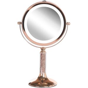 Beliani Makeup Mirror Rose Gold Iron Metal Frame ø 13 cm with LED Light 1x/5x Magnification - Makeup Mirror Beliani Makeup Mirror Rose Gold Iron Metal Frame ø 13 cm with LED Light 1x/5x Magnification - Makeup Mirror