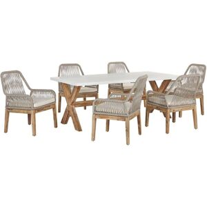Beliani Garden Dining Set White Concrete Table 6 Beige Wicker Propylene Chairs Modern Design Material:Fibre Cement Size:xx - Garden Dining Set Beliani Garden Dining Set White Concrete Table 6 Beige Wicker Propylene Chairs Modern Design Material:Fibre Cement Size:xx - Garden Dining Set