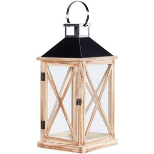 Beliani Pine Wood Lantern Brown 61 cm Pillar Candle Holder Glass Doors - Lantern Beliani Pine Wood Lantern Brown 61 cm Pillar Candle Holder Glass Doors - Lantern