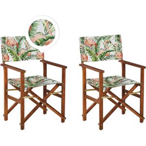 Beliani Garden Chairs Set - Foldable Acacia Wood with Flamingo Fabric Beliani Garden Chairs Set - Foldable Acacia Wood with Flamingo Fabric