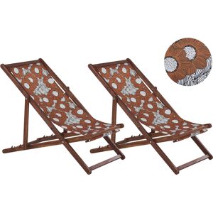 Beliani Set of 2 Garden Deck Chairs - Foldable Acacia Wood Lounge Beliani Set of 2 Garden Deck Chairs - Foldable Acacia Wood Lounge