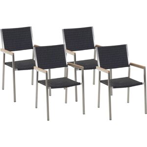 Beliani Garden Chairs GROSSETO - Stackable Black PE Rattan Garden Chairs Beliani Garden Chairs GROSSETO - Stackable Black PE Rattan Garden Chairs