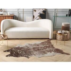 Beliani Area Rug Brown with Gold Faux Cowhide Leather - Area Rug Beliani Area Rug Brown with Gold Faux Cowhide Leather - Area Rug
