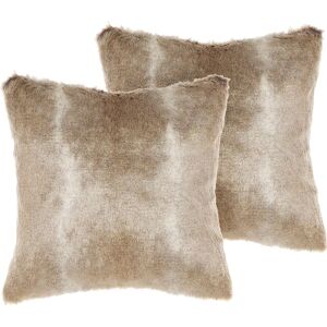Beliani Set of 2 Light Brown Faux Fur Cushions - Cushions Beliani Set of 2 Light Brown Faux Fur Cushions - Cushions