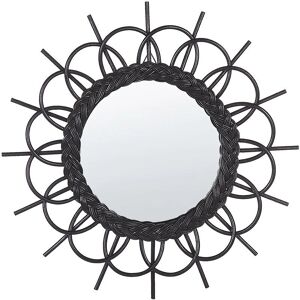Beliani Wall Mirror Black Rattan Frame - 60 cm Modern Sunburst Design Beliani Wall Mirror Black Rattan Frame - 60 cm Modern Sunburst Design