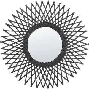 Beliani Wall Mirror Black Rattan 60 cm Boho Sun Shape - Wall Mirror Beliani Wall Mirror Black Rattan 60 cm Boho Sun Shape - Wall Mirror
