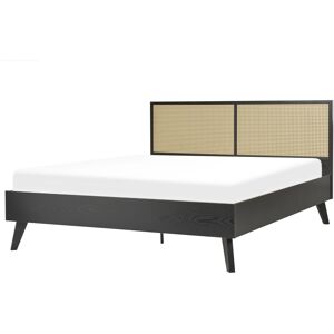 Beliani Panel Bed Black Rattan Particle Board EU King Size - Panel Bed Beliani Panel Bed Black Rattan Particle Board EU King Size - Panel Bed