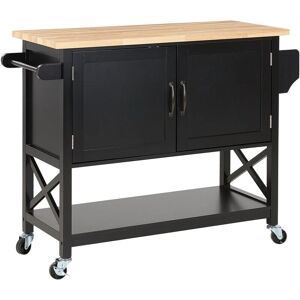 Beliani Kitchen Trolley Light Wood Top - Black MDF Storage Cabinet Beliani Kitchen Trolley Light Wood Top - Black MDF Storage Cabinet