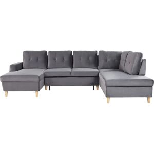Beliani Corner Sofa Bed Grey Velvet Upholstery Storage Ottoman U-Shaped 4 Seater Modern Design Beliani Corner Sofa Bed Grey Velvet Upholstery Storage Ottoman U-Shaped 4 Seater Modern Design