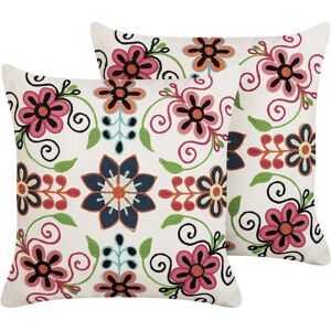 Beliani Juego de 2 Cojines Florales Multicolor Beliani Juego de 2 Cojines Florales Multicolor