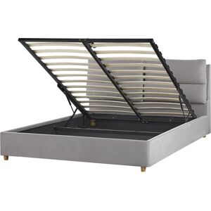 Beliani Bed Frame Light Grey Velvet Upholstery with Storage - Bed Type Beliani Bed Frame Light Grey Velvet Upholstery with Storage - Bed Type