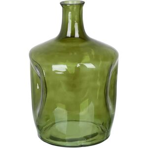 Beliani Olive Green Glass Vase - Handmade Deep Narrow Neck Decor Beliani Olive Green Glass Vase - Handmade Deep Narrow Neck Decor