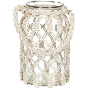 Beliani Lantern Off-White Glass 31x20cm Macrame Rope Handle Jar - Lantern Beliani Lantern Off-White Glass 31x20cm Macrame Rope Handle Jar - Lantern