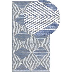 Beliani Light Beige and Blue Wool Rug - Area Rug Beliani Light Beige and Blue Wool Rug - Area Rug