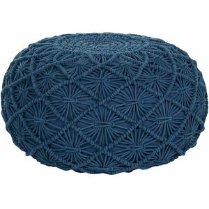 Beliani Navy Blue Cotton Round Pouffe - Boho Style Ottoman Beliani Navy Blue Cotton Round Pouffe - Boho Style Ottoman