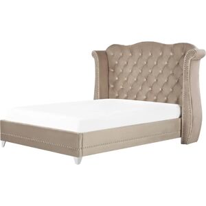 Beliani Bed Taupe Velvet EU Super King Size - Bed Beliani Bed Taupe Velvet EU Super King Size - Bed