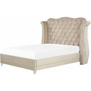 Beliani Bed Beige Velvet EU Double Size - Bed Beliani Bed Beige Velvet EU Double Size - Bed