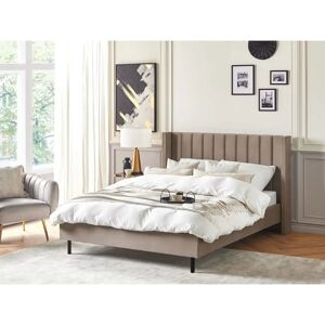 Beliani Double Bed Taupe Velvet VILLETTE - Bed Beliani Double Bed Taupe Velvet VILLETTE - Bed