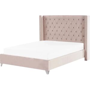 Beliani Bed LUBBON - Velvet Pastel Pink - EU Super King Size - Bed Beliani Bed LUBBON - Velvet Pastel Pink - EU Super King Size - Bed
