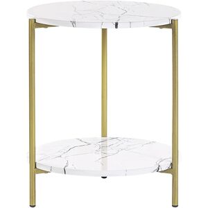 Beliani White Marble Effect Side Table - Side Table Beliani White Marble Effect Side Table - Side Table