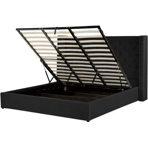 Cama con Almacenaje de Terciopelo Negro Beliani - Tipo de Cama Cama con Almacenaje de Terciopelo Negro Beliani - Tipo de Cama
