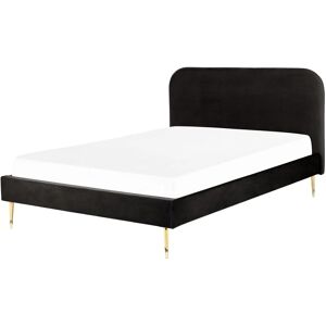 Beliani Bed Black Velvet Upholstery EU King Size Golden Legs - Bed Beliani Bed Black Velvet Upholstery EU King Size Golden Legs - Bed