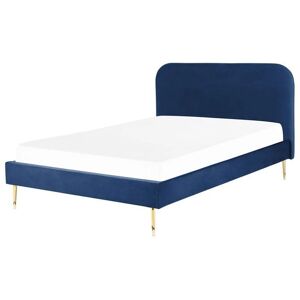 Beliani Bed Navy Blue Velvet EU Double - Bed Beliani Bed Navy Blue Velvet EU Double - Bed