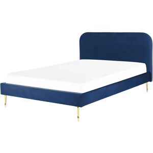 Beliani Bed Navy Blue Velvet Upholstery EU King Size Golden Legs - Bed Beliani Bed Navy Blue Velvet Upholstery EU King Size Golden Legs - Bed