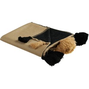 Beliani Blanket Beige and Black Acrylic and Polyester 130 x 170 cm Bed Throw Abstract Pattern Fringes Bedroom Living Room Material Beliani Blanket Beige and Black Acrylic and Polyester 130 x 170 cm Bed Throw Abstract Pattern Fringes Bedroom Living Room Material