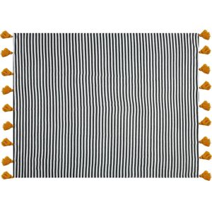 Beliani Blanket - Polyester & Acrylic Blend - 130x170 cm - Black and White - Decorative Striped Beliani Blanket - Polyester & Acrylic Blend - 130x170 cm - Black and White - Decorative Striped