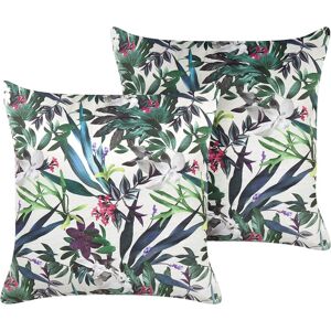 Beliani Set of 2 Velvet Cushions Leaf Pattern 45 x 45 cm Green - Cushions Beliani Set of 2 Velvet Cushions Leaf Pattern 45 x 45 cm Green - Cushions
