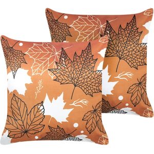 Beliani Orange Velvet Leaf Pattern Cushions - Decor Accessories Beliani Orange Velvet Leaf Pattern Cushions - Decor Accessories