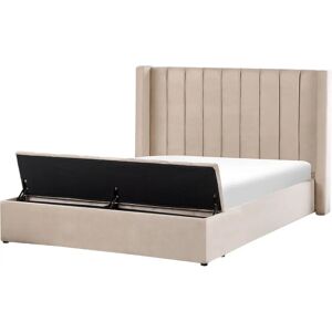 Beliani King Size Velvet Bed - High Headboard with Storage Beliani King Size Velvet Bed - High Headboard with Storage