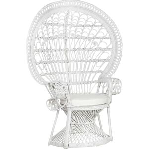 Beliani Peacock Chair White High Back Rattan - Chair Beliani Peacock Chair White High Back Rattan - Chair