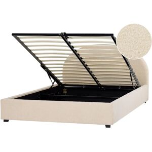 Beliani Storage Bed Beige Boucle Polyester Fabric EU Double Size - Storage Bed Beliani Storage Bed Beige Boucle Polyester Fabric EU Double Size - Storage Bed