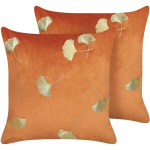 Beliani Orange Velvet Cushions Set - 45x45cm Glamour Decor Beliani Orange Velvet Cushions Set - 45x45cm Glamour Decor
