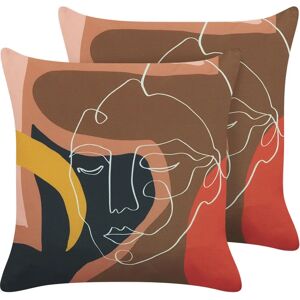 Beliani Set of 2 Decorative Cushions - Multicolour Face Pattern - 45x45cm Beliani Set of 2 Decorative Cushions - Multicolour Face Pattern - 45x45cm