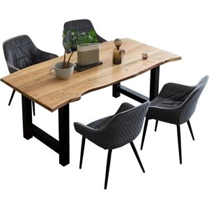 SalesFever Esstisch-Set - 160-85cm Samt Grau - Massivholz, Metall, Polyester SalesFever Esstisch-Set - 160-85cm Samt Grau - Massivholz, Metall, Polyester