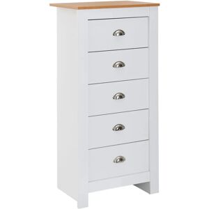 Buffet FineBuy Blanc et Chêne avec 5 Tiroirs - Commode Moderne - Publicité Buffet FineBuy Blanc et Chêne avec 5 Tiroirs - Commode Moderne - Publicité