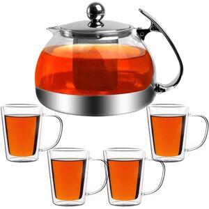 Monzana Glass Tea Set - 1200ml with Infuser & 4 Double-Walled Cups Monzana Glass Tea Set - 1200ml with Infuser & 4 Double-Walled Cups