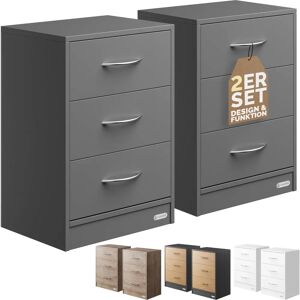 Casaria Eloise Nightstand Anthracite - Nightstand with 3 Drawers & Cable Pass-Through Casaria Eloise Nightstand Anthracite - Nightstand with 3 Drawers & Cable Pass-Through