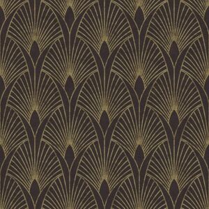 Profhome Black and Gold Non-woven Wallpaper - Patterned Wallcovering Profhome Black and Gold Non-woven Wallpaper - Patterned Wallcovering