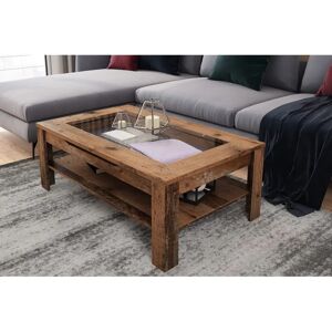 Table basse en bois avec insert en verre - Publicité Table basse en bois avec insert en verre - Publicité