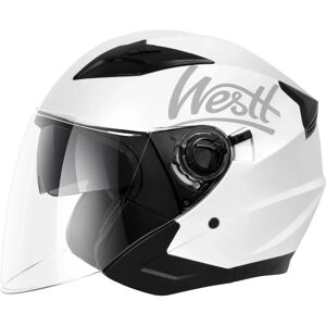 Casque jet blanc métallique XL de Westt - Style urbain avec visière et pare-soleil - Publicité Casque jet blanc métallique XL de Westt - Style urbain avec visière et pare-soleil - Publicité